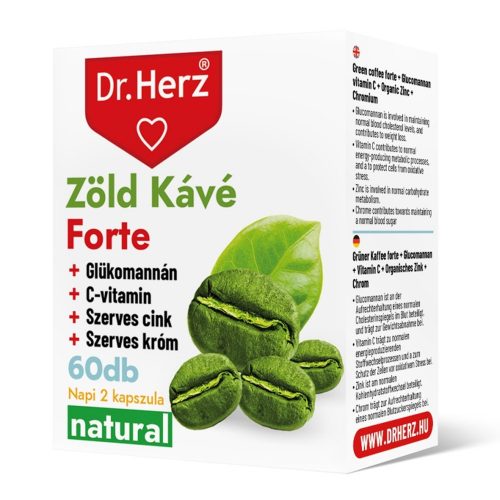 ZÖLD KÁVÉ FORTE + C-VITAMIN + GLÜKOMANNÁN - 60 db étrend-kiegészítő kapszula - Dr. Herz