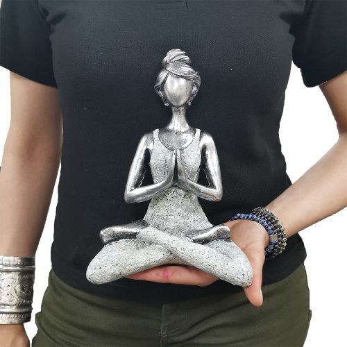 Yoga Lady Szobrocska - Ezüst-Fehér - 24 cm